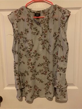 Mossimo Supply Co. Light Blue Floral Ruffle-Hem Sleeveless Blouse